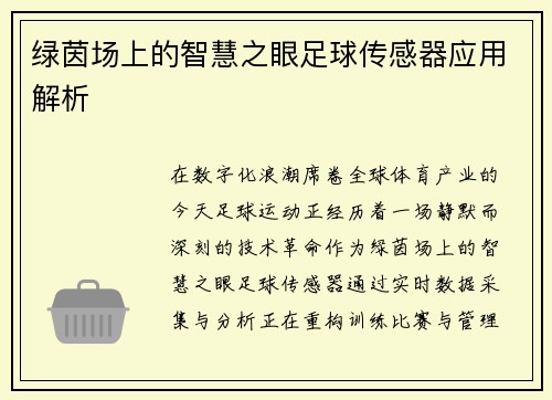 绿茵场上的智慧之眼足球传感器应用解析